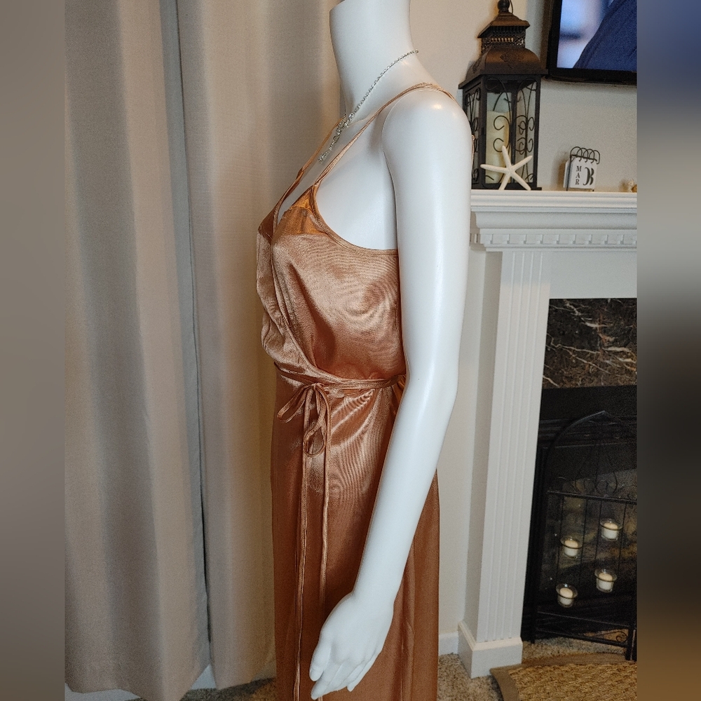 Wayf Teagan Satin Maxi Rose Gold Wrap Dress, Rose Gold L - Picture 10 of 14